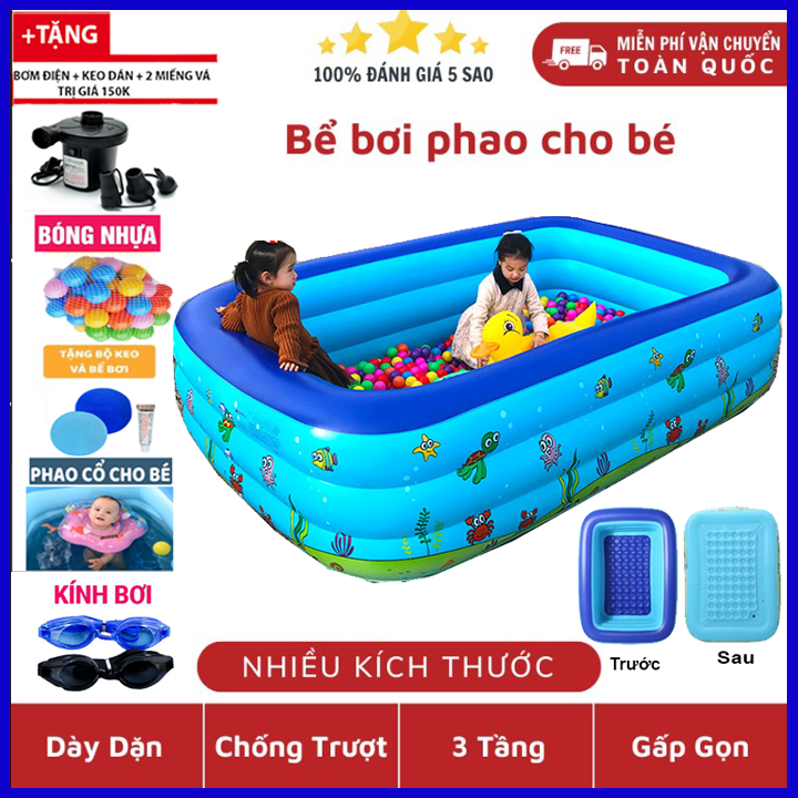 ( TẶNG BƠM ĐIỆN+BÓNG+BỘ VÁ BỂ) Bể bơi cho bé 2m6, 2m1, 1m8,1m5.1M3,1M2 CÓ CHỐNG TRƠN TRƯỢT,bể bơi, bể bơi khổng lồ cho gia đình , Hồ Bơi Phao Cho Bé Bơm Hơi Tại Nhà 3 Tầng Nhiều Kích Thước Hàng Loại 1 Dày Dặn be boi phao boi i