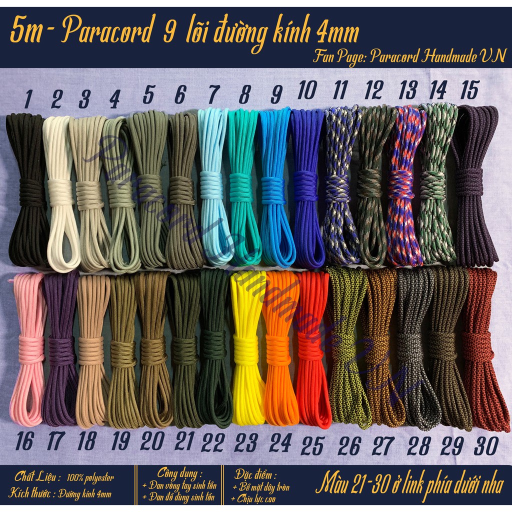 Dây Dù Paracord 9 Lõi 4mm Tròn - 5 Mét 1