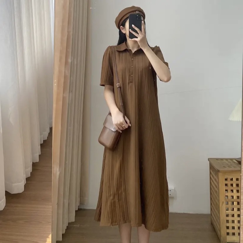 Set váy maxi thô gân cổ bẻ kèm váy 2 dây lụa trong chuẩn loại 1