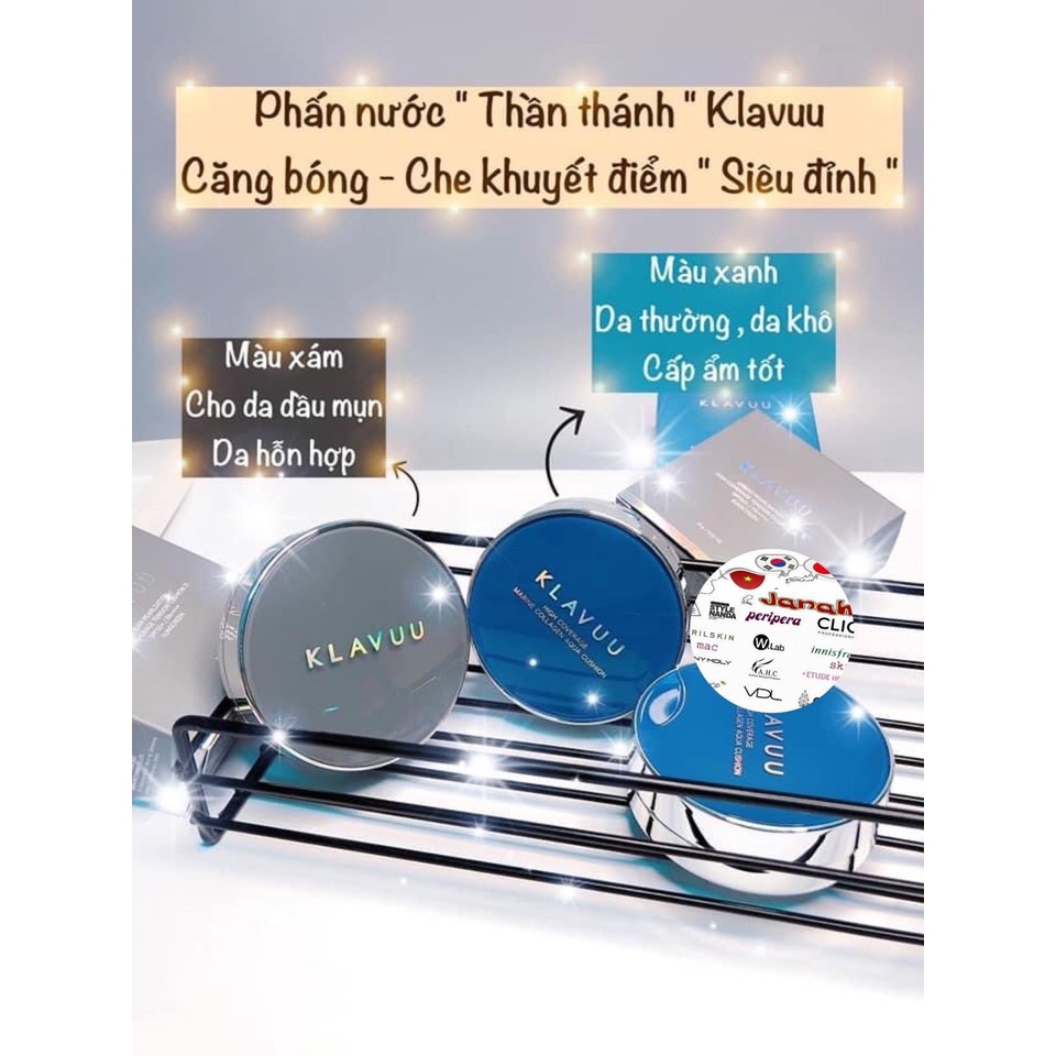Phấn Nước Klavuu Cushion Màu Xám Dành Cho Da Dầu , Màu Xanh Dành Cho Da Khô Spf 50 Pa+++