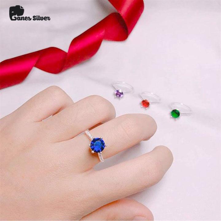 Nhẫn nữ cá tính, nhẫn bạc nữ, nhẫn nữ giá rẻ, nhẫn nữ bạc, nhẫn bạc nữ đính đá to xanh dương lấp lánh sang trọng bạc ta cao cấp – ganes silver