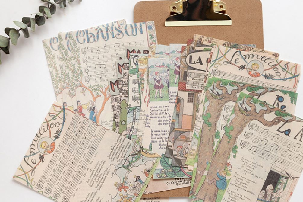 Túi 50 tấm giấy nền kraft cổ điển Time shop trang trí sổ vintage