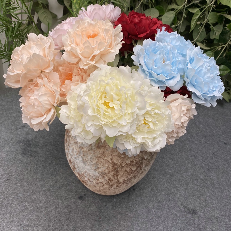 Hoa giả - cành 5 bông hoa mẫu đơn lụa cao cấp màu pastel