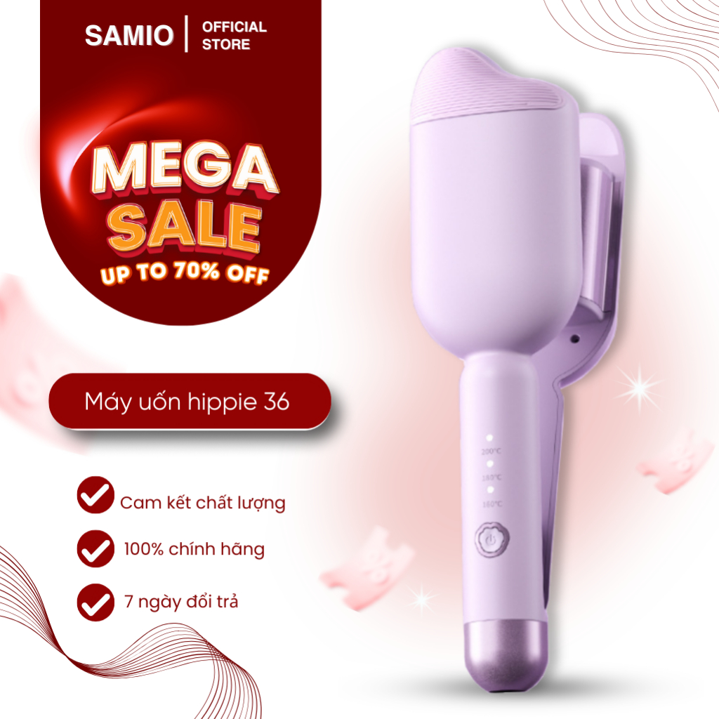Máy Uốn Tóc Xoăn Sóng Nước Hippie 36mm Lọn To Cao Cấp, Máy Làm Xoăn Sóng Nước Chỉnh Nhiệt Tạo Kiểu - Samio