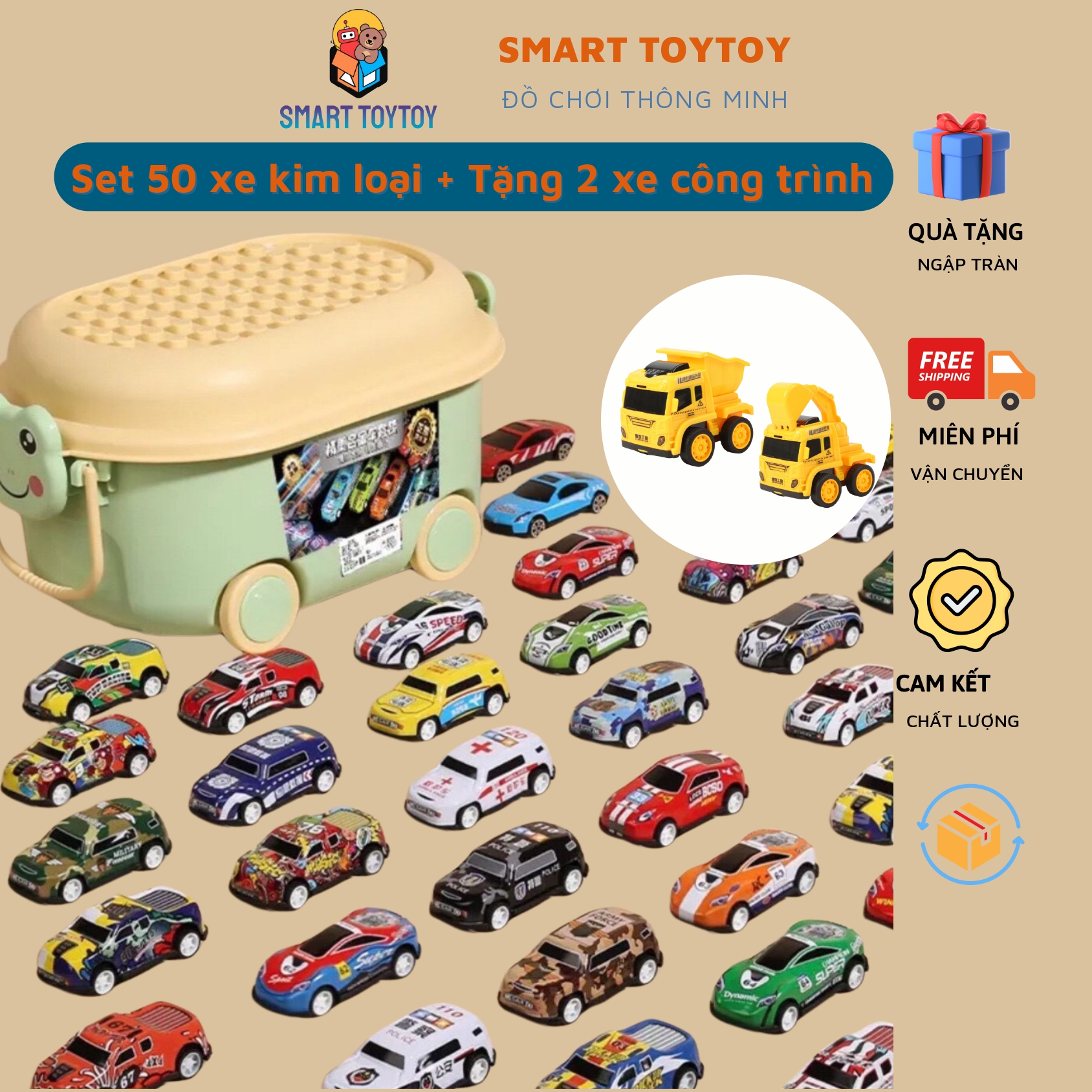 Ô tô đồ chơi bộ sưu tập set 50 mô hình xe hơi mini, thùng hộp 50 xe đua bằng hợp kim cao cấp chạy đà quà tặng bé trai