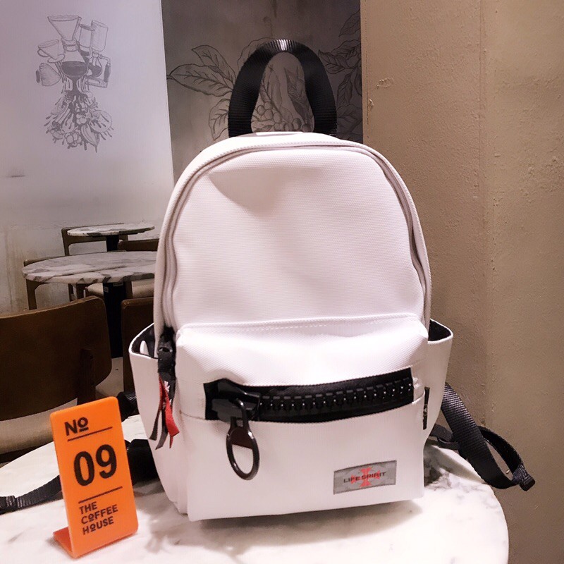 Balo Thái Life Spirit Khóa Kéo To Size Trung Màu Trắng/Đen