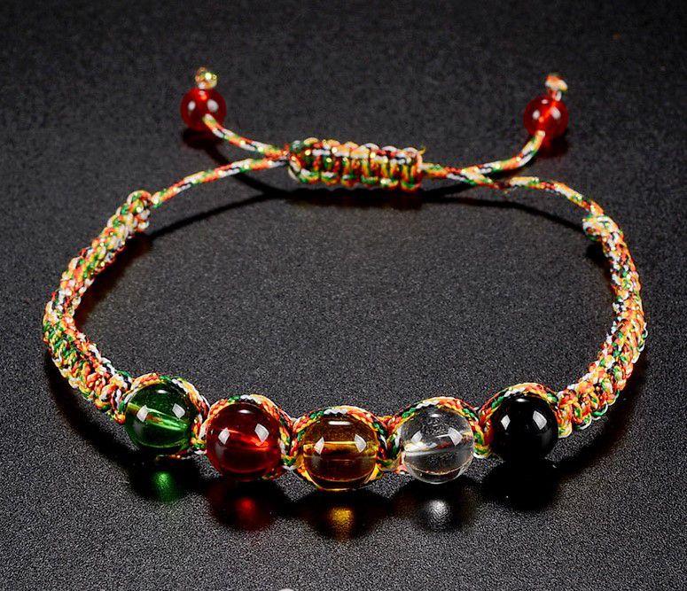 Vòng tay nam nữ 5 hạt ngũ sắc May mắn