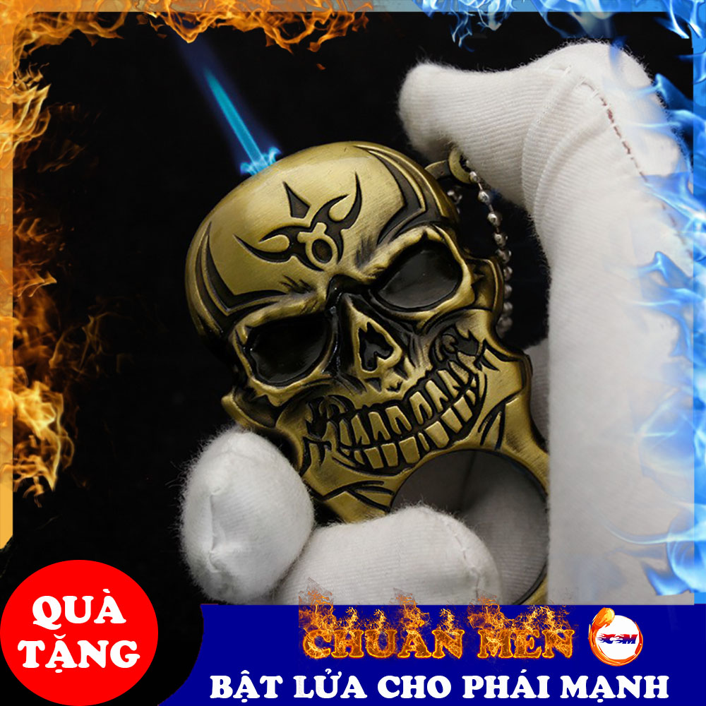 Bật lửa khò Chuẩn Men tim lửa nhỏ hình đầu lâu chất liệu bằng kim loại sang trọng độc lạ dễ dàng nạp gas khi hết - GD0189