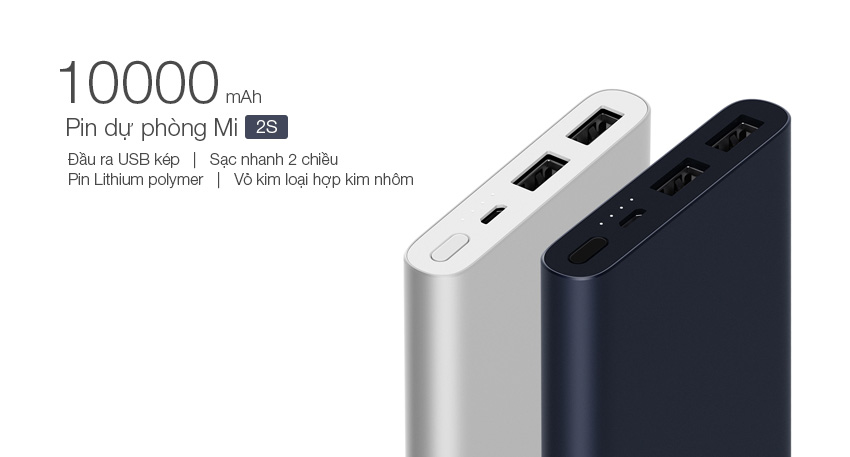 Pin sạc dự phòng Xiaomi 10.000 mAh Gen 2S - Input 2.0A/Output 2.4A - Vỏ hợp kim nhôm nguyên khối siêu mỏng -Thiết kế tinh tế, Sang trọng-Dung lượng chuẩn-Hỗ Trợ Sạc Nhanh, Sạc 2 Thiết Bị, Đa cổng kết nối Cao Cấp.