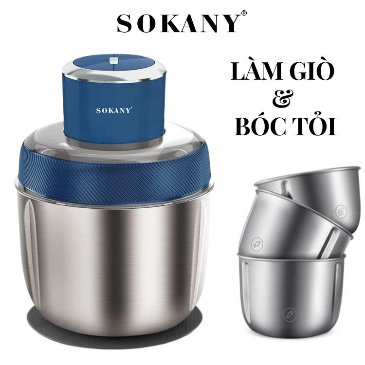 Máy xay thịt đa năng 2IN1 SOKANY SK7030 cối INOX304, công suất 500W xay thịt, bóc tỏi tiện lợi.