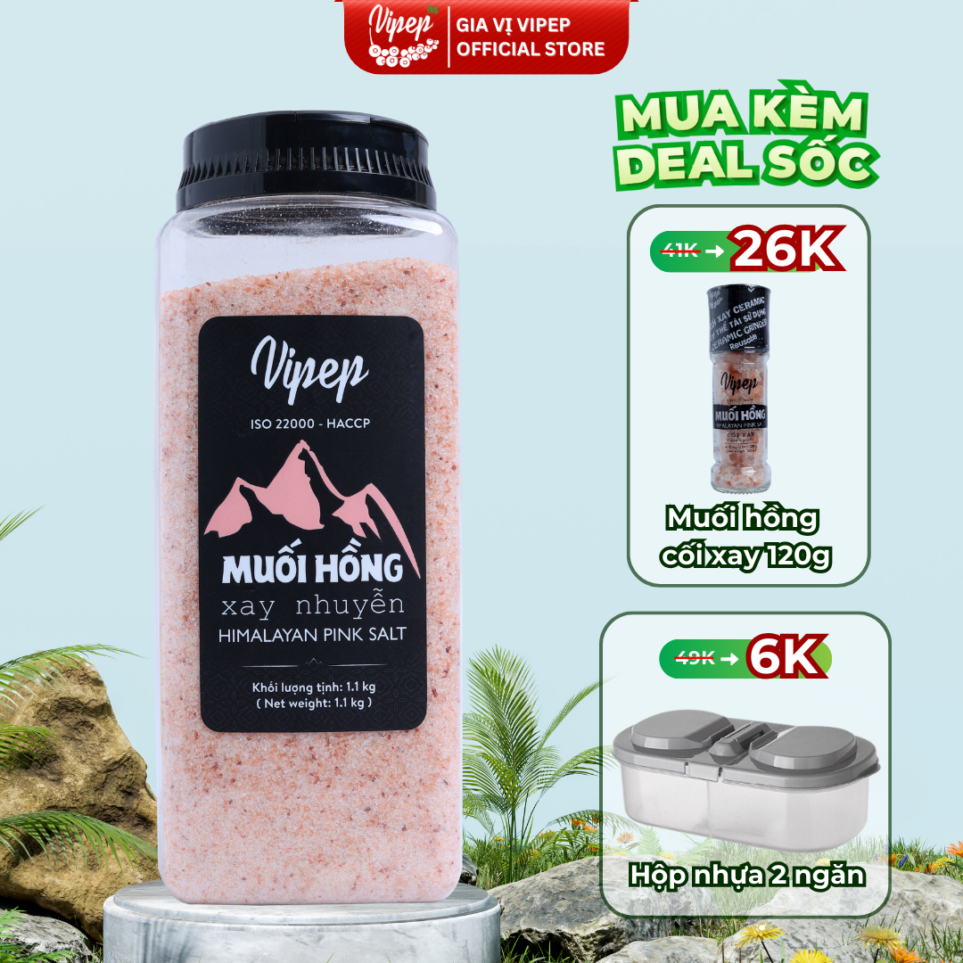 Muối Hồng Himalaya Xay Nhuyễn Vipep Hũ Nhựa 1.1kg - Gia vị Vipep