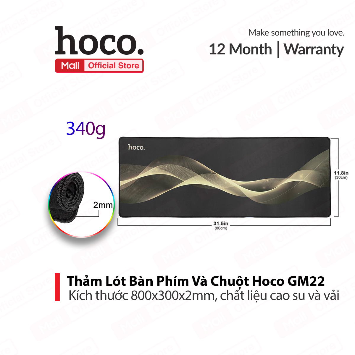  Tấm Lót Bàn Phím và Chuột Hoco GM22 kích thước 800 x 300mm  chất liệu cao su vải 