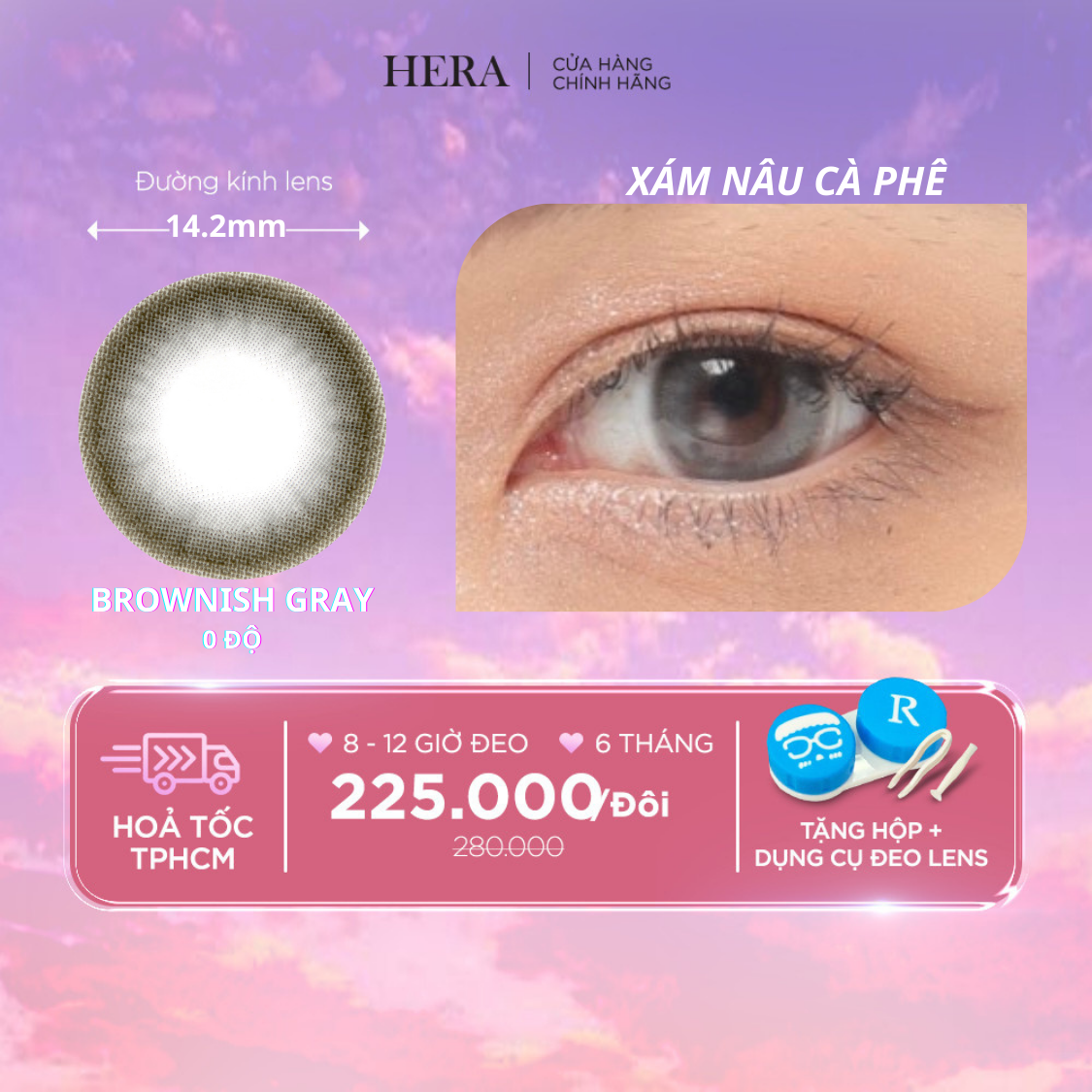 Kính Áp Tròng Hera Xám Nâu Cà Phê Không Độ BROWNISH GRAY Nhập Khẩu Hàn Quốc Lens Không Cận 6 Tháng