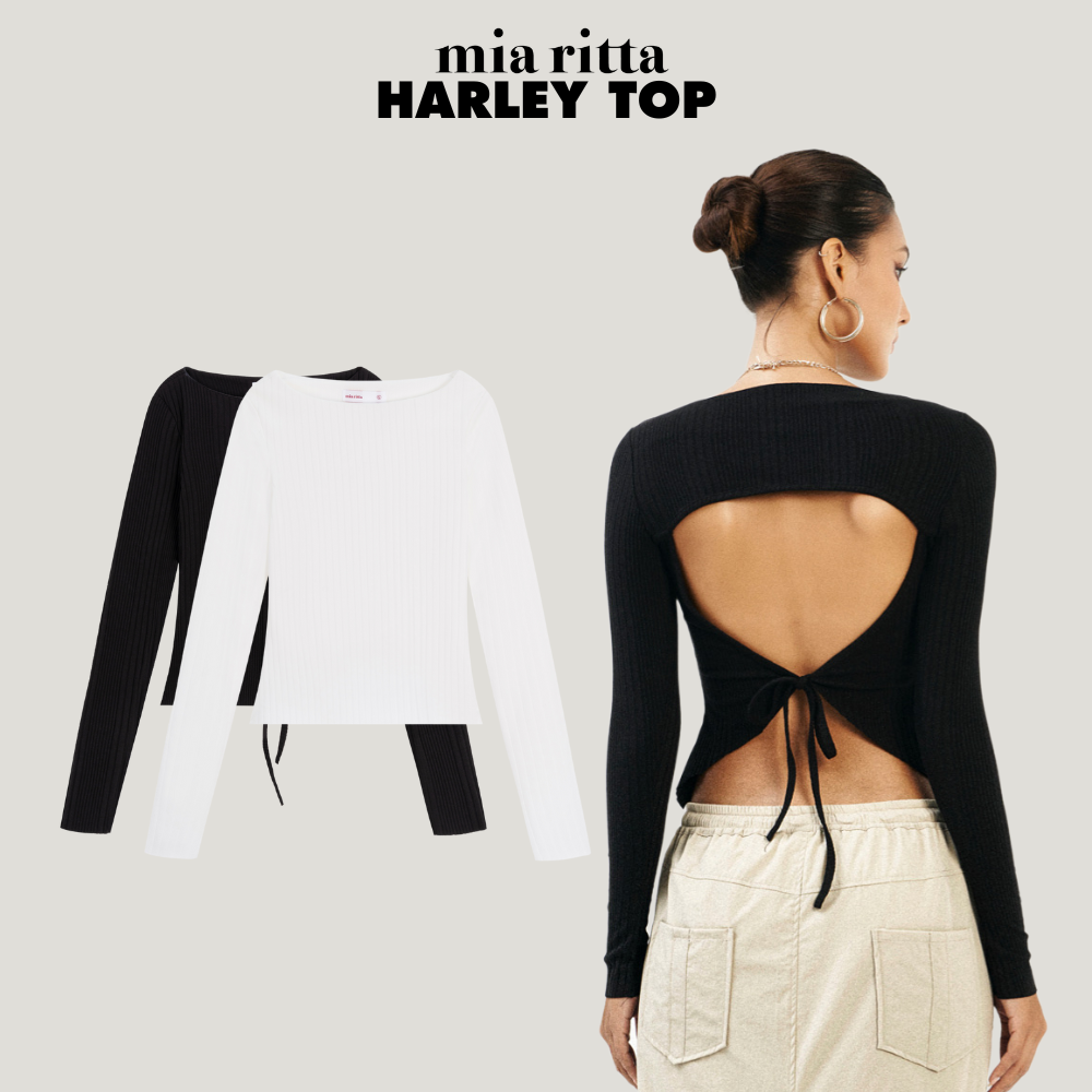 Áo thun gân Harley Top Mia Ritta A2139 áo cổ tròn dài tay buộc dây lưng