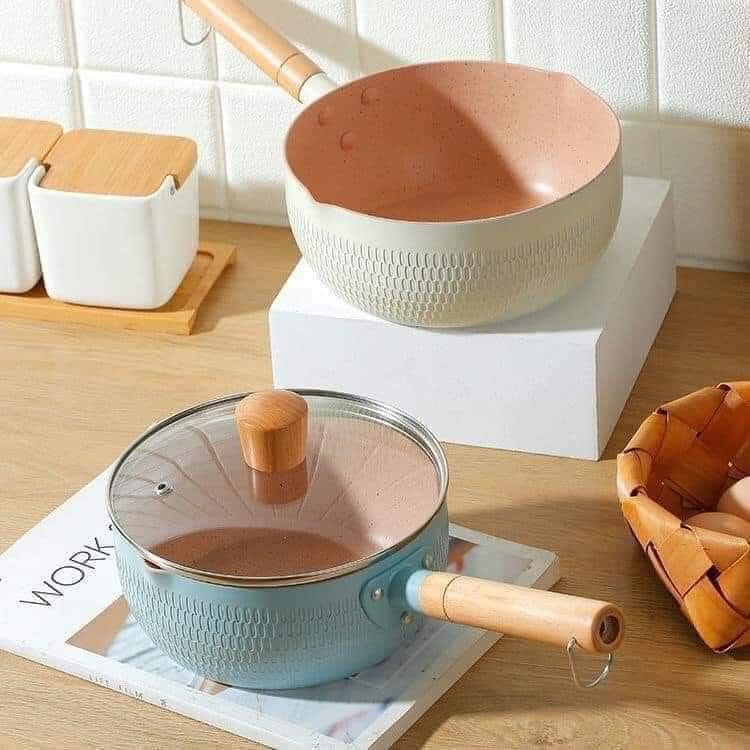 Chảo chống dính sâu lòng 18cm, Chảo chống dính bếp từ 18cm Chiên Xào Nấu, Quánh Sâu Lòng Tay Cầm Gỗ Tiện Lợi