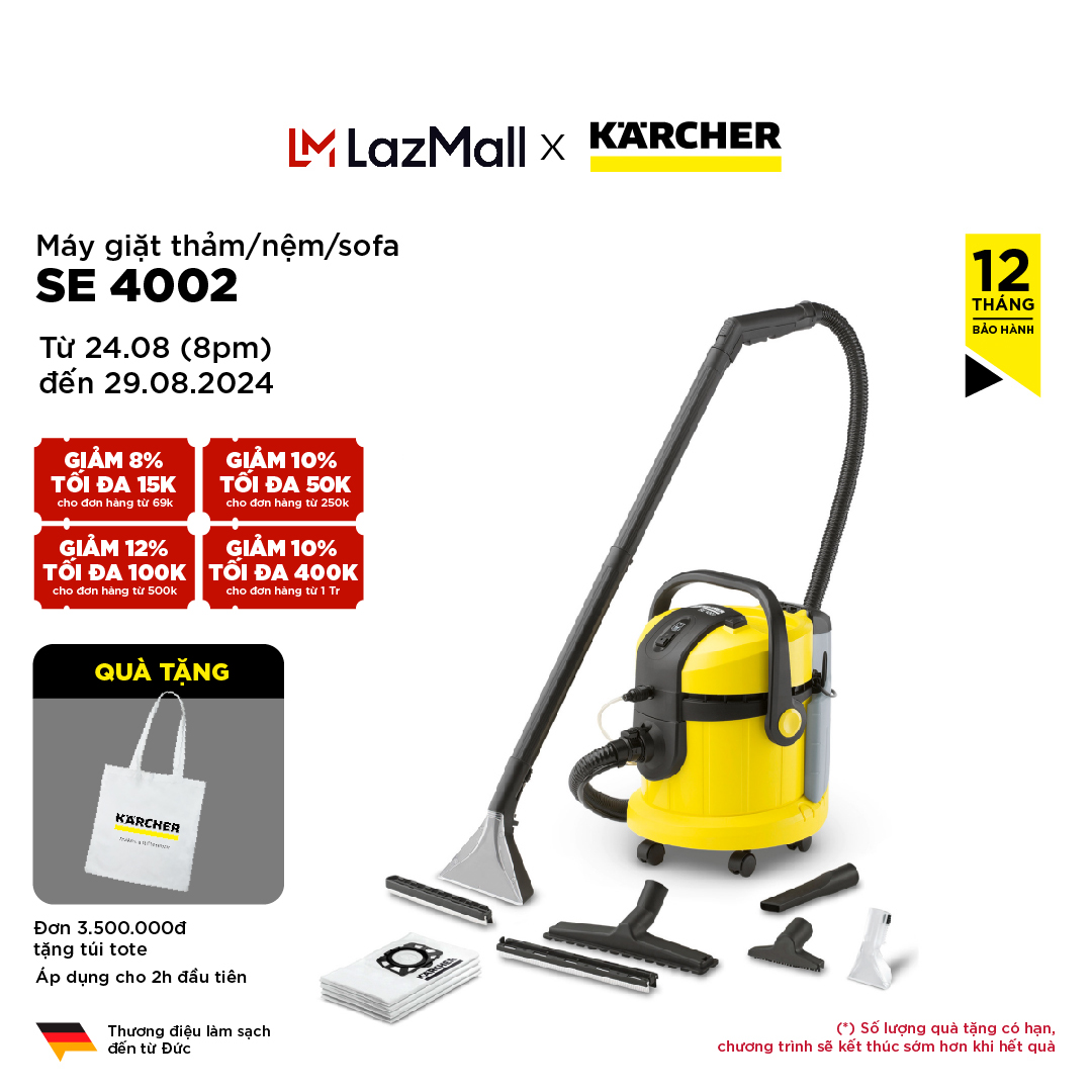 Máy làm sạch thảm, ghế sofa, nệm và hút bụi đa năng Karcher SE 4002 công suất trên 1000 watts