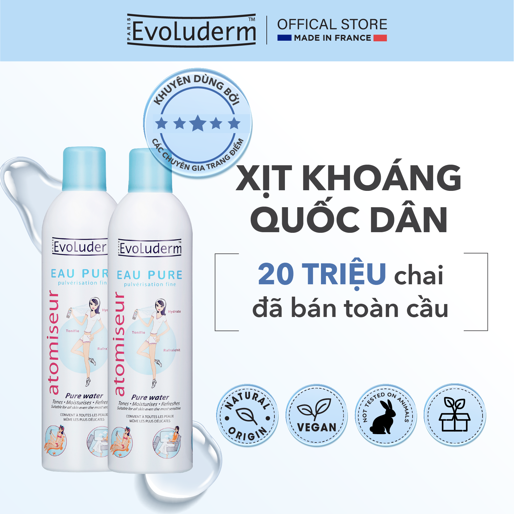 Bộ 2 sản phẩm Xịt Khoáng Evoluderm cấp ẩm bổ sung khoáng và làm dịu da 400ml