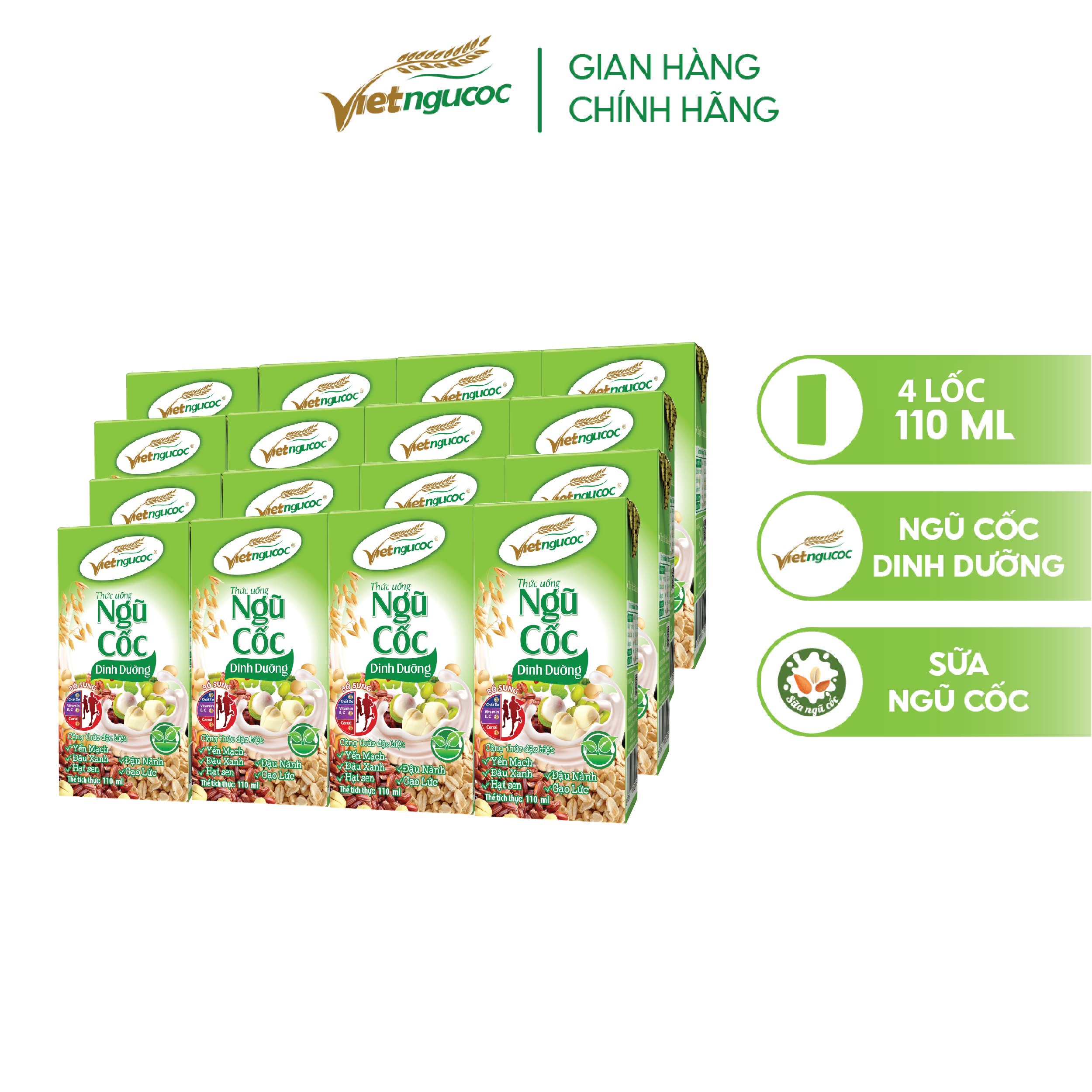Combo 4 lốc 4 hộp ngũ cốc dinh dưỡng uống liền việt ngũ cốc 110ml