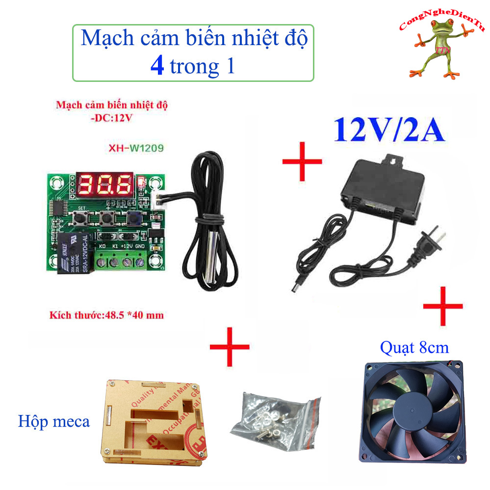 Combo 4 món nhiệt độ làm máy ấp trứng w1209 dây dẫn dài 50cm iúp cảnh báo nhiệt độ, làm mát tự động