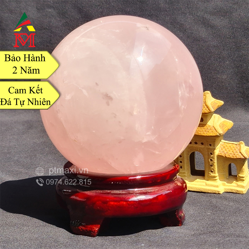 Quả cầu để bàn phong thuỷ đá thạch anh hồng. hợp mệnh hoả, thổ