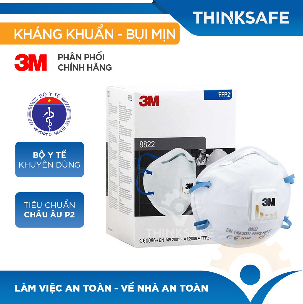 Khẩu trang 3m có van thở - Khẩu trang phòng dịch 3M 8822 đạt chuẩn N95 chống bụi, chống độc, Khẩu trang 3D mark chính hãng - Thinksafe chính hãng