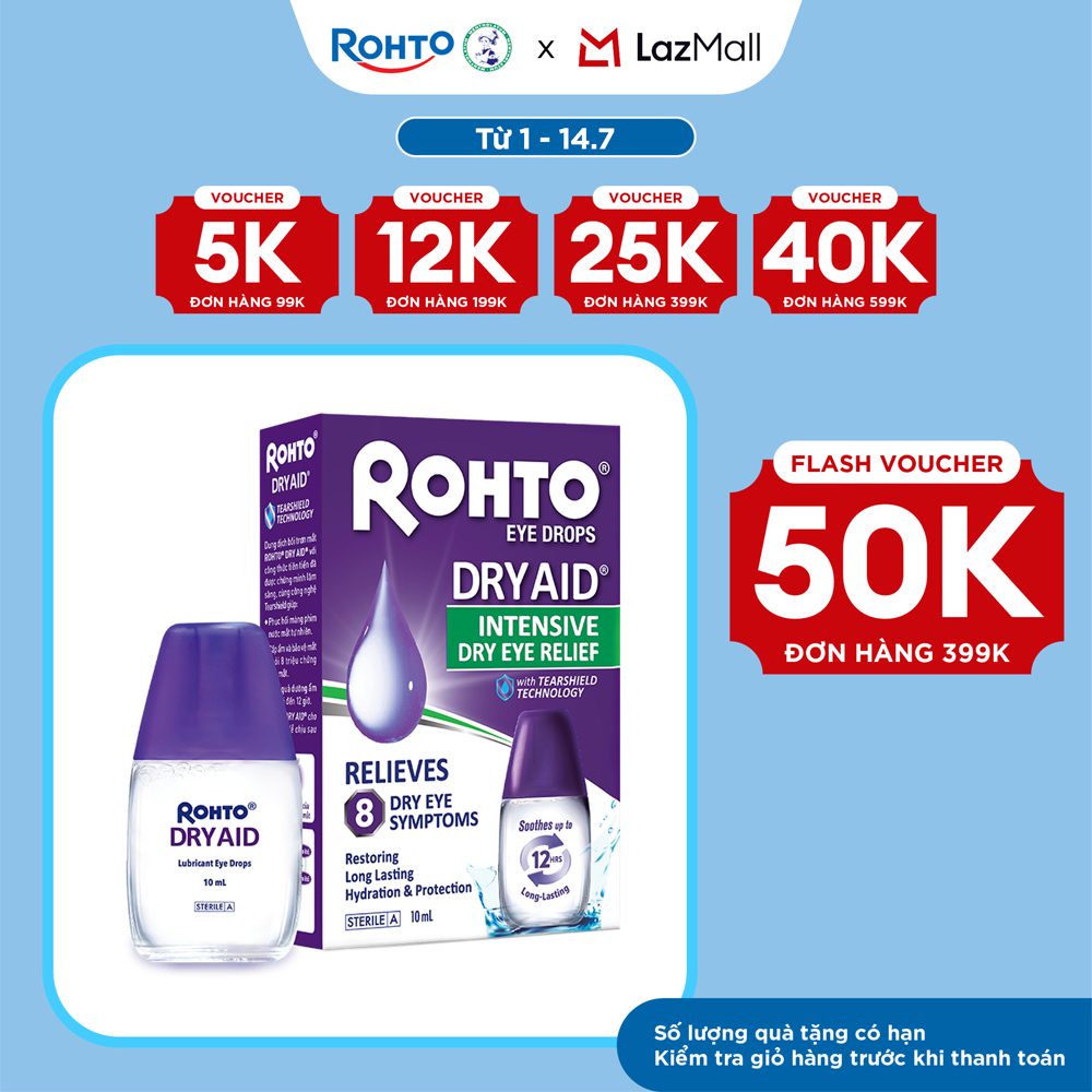 Nước nhỏ mắt dưỡng ẩm, giảm khô mắt chuyên sâu Rohto Dry Aid 10ml
