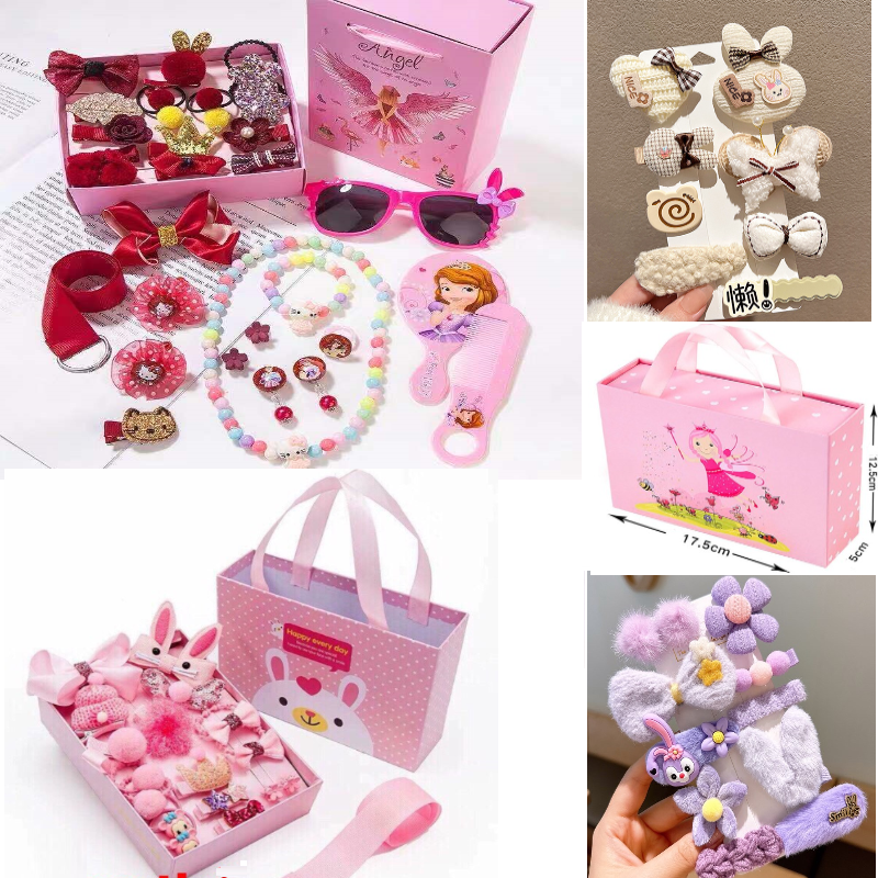 [HCM]Hộp kẹp tóc cho bé gái 18 chi tiết 7 màu với 7 loại hộp 18 chi tiết khác nhau.