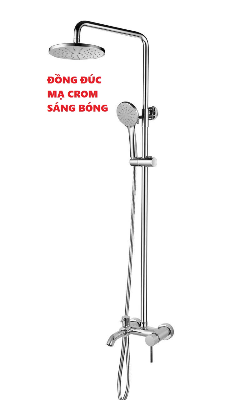 Bộ Sen Cây Tắm Đứng Nóng Lạnh đồng thau đúc nguyên khối mạ crom sáng bóng N2123 và tay sen, sen cây tắm nóng lạnh