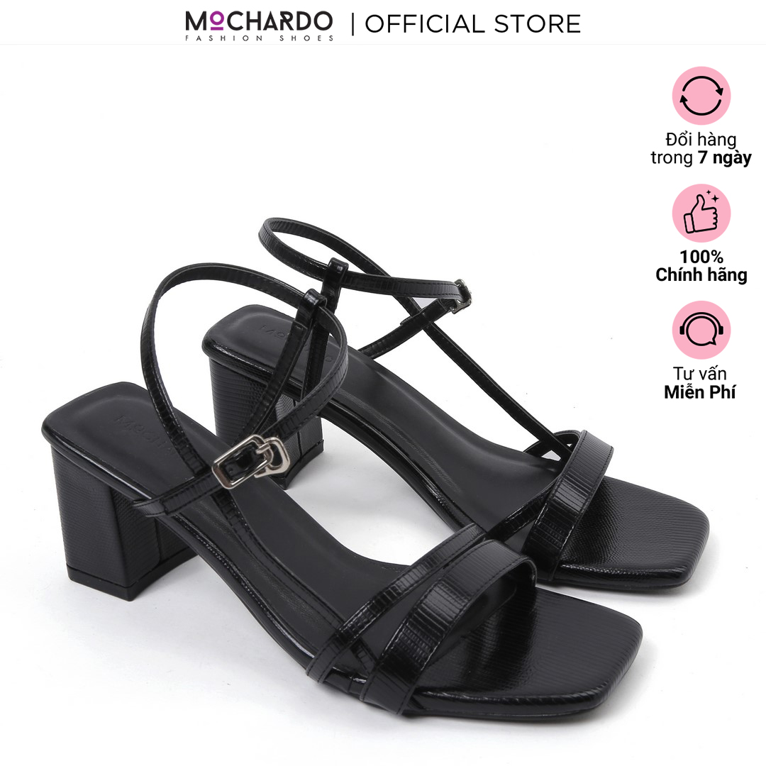 Sandal cao gót gót vuông dây eo da vân nhí cao 6cm MOCHARDO MCS.1