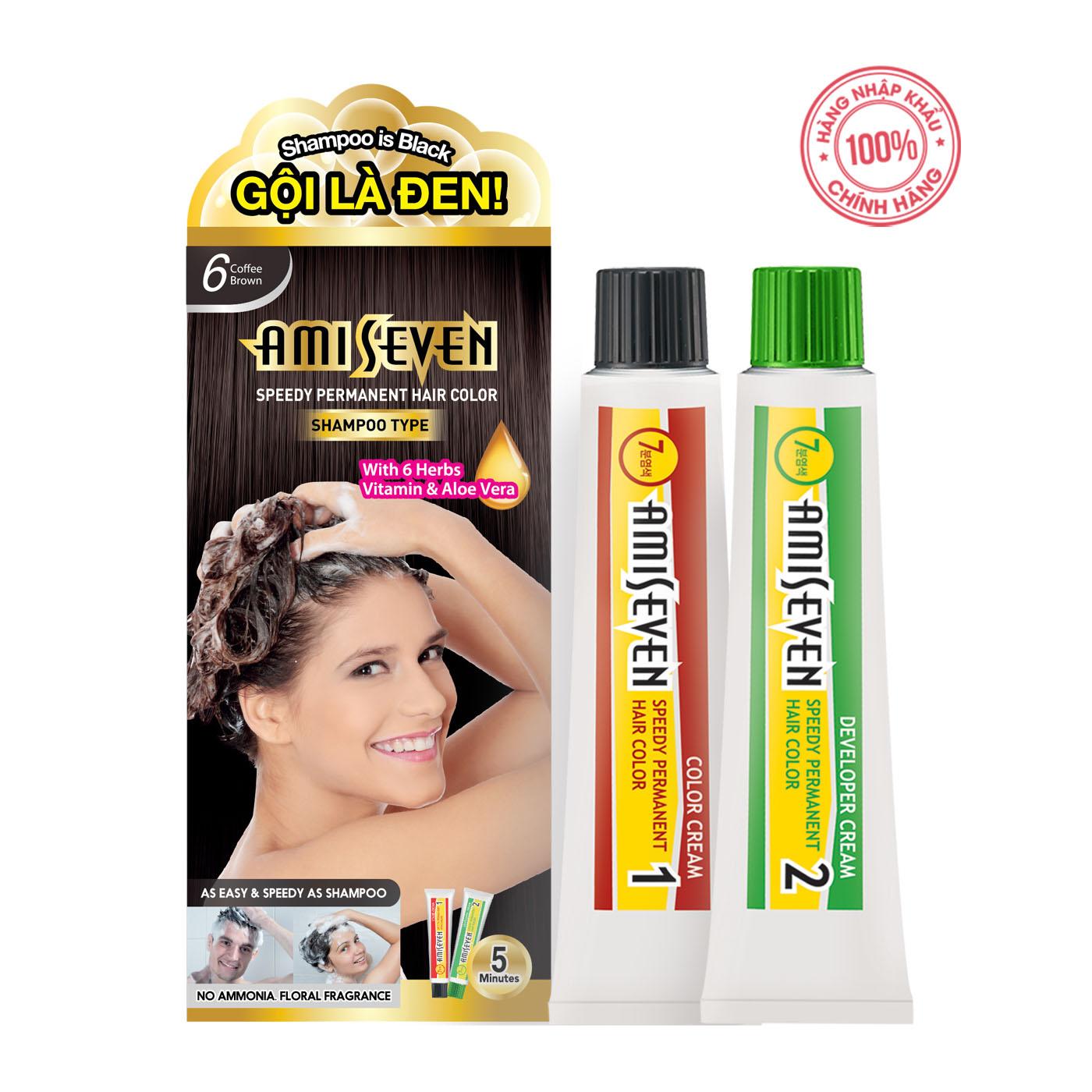 Nhuộm Phủ Bạc Dược Thảo dạng gội Số 6 Nâu Cafe - Hương Hoa Quả (60g+60g) Hàn Quốc