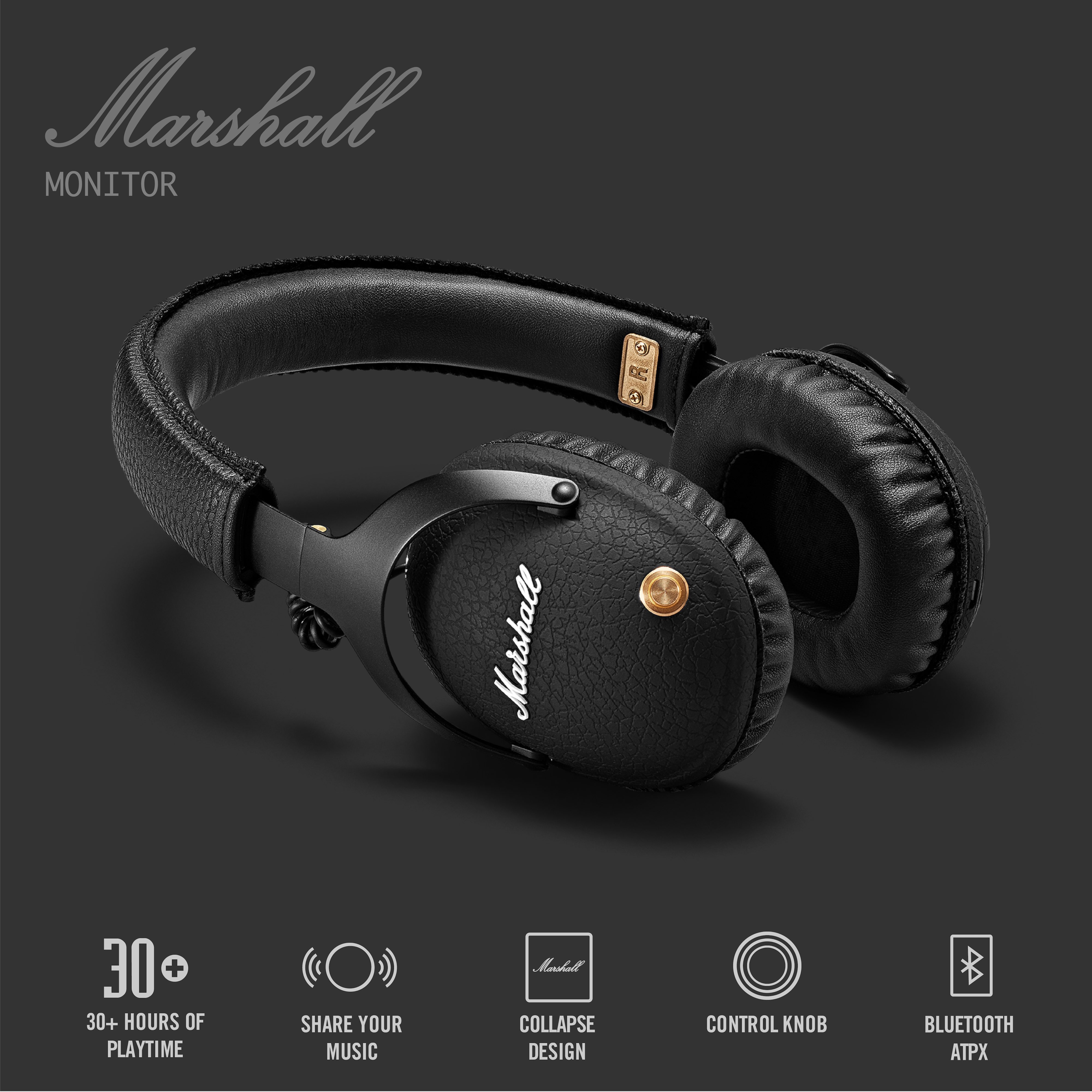 [HCM][Trả góp 0%]Tai nghe Bluetooth Marshall Monitor Đen