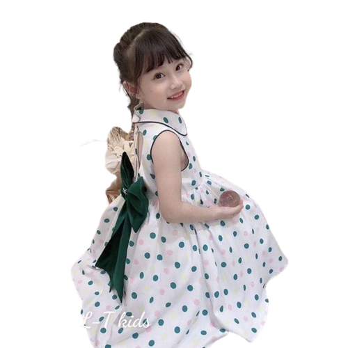 Váy bé gái chấm bi nơ xanh lưng trái tim 8-30kg xhn1053