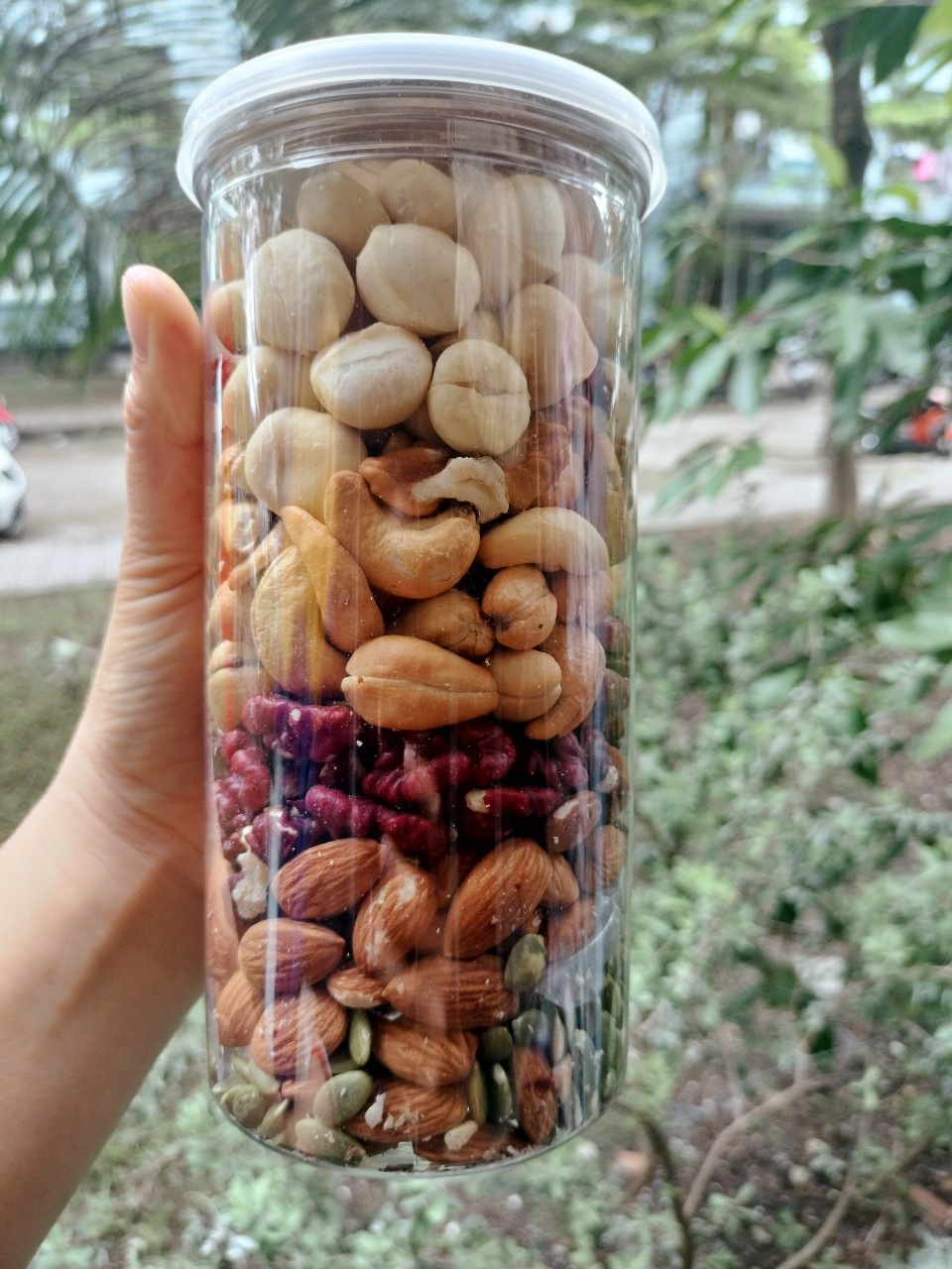 Mix 7 hạt dinh dưỡng cao cấp 500g - macca, hạnh nhân, óc chó vàng, óc chó đỏ, bí xanh, nho khô