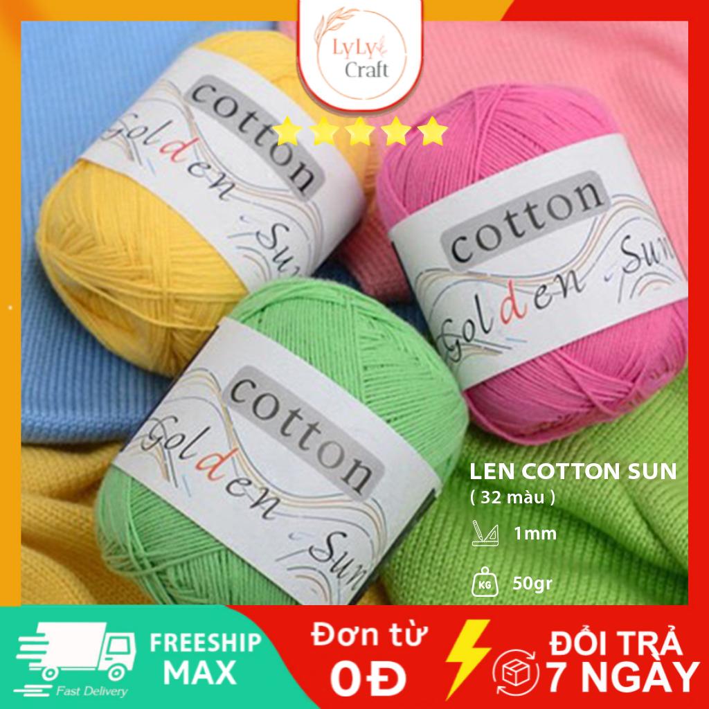 Len sợi đan móc Sun Golden 50gr 32 màu sợi nhỏ 1mm , Cuộn len móc cotton milk dành cho người mới bắt đầu
