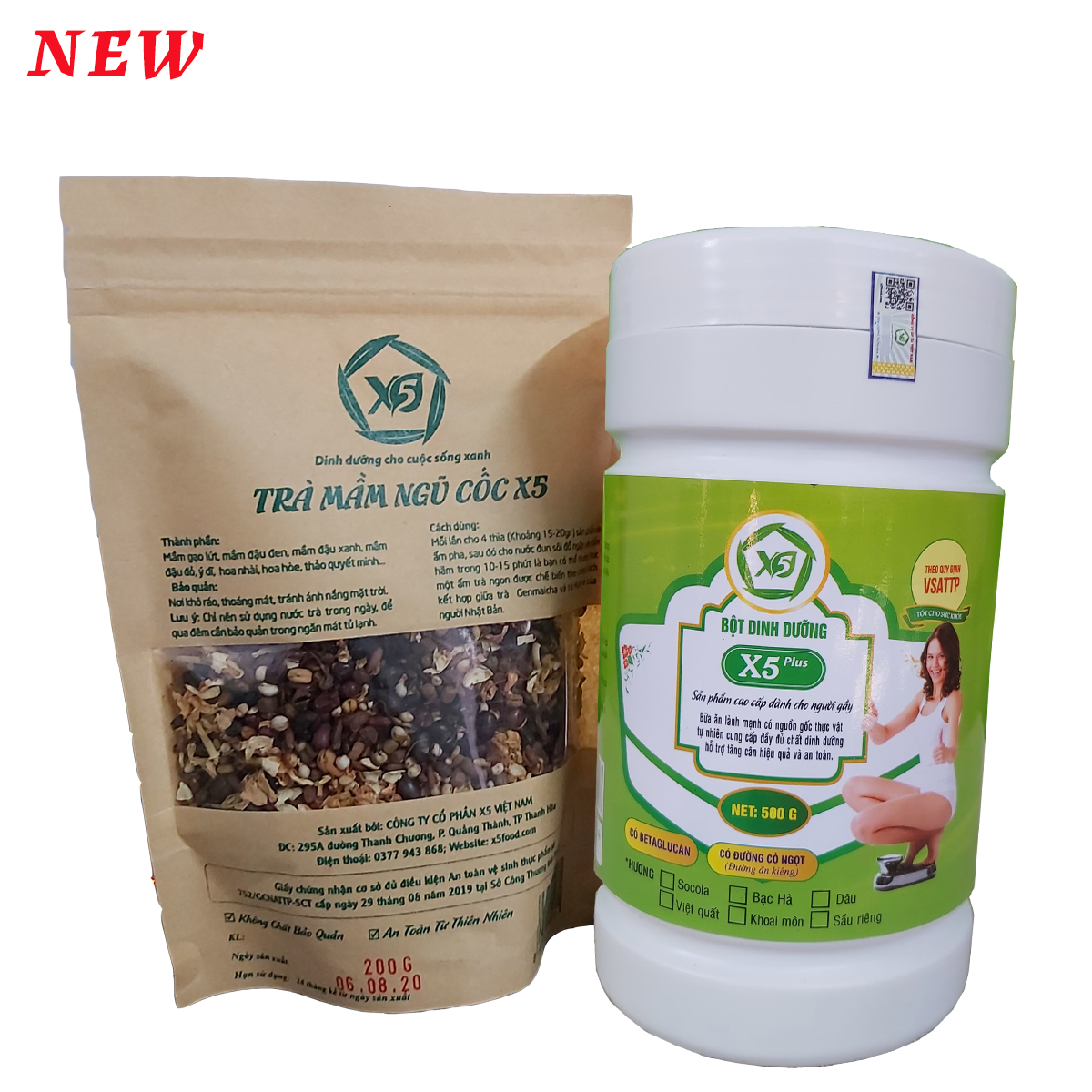 [FREE SHIP] Combo 1 Hộp Bột Dinh Dưỡng Ngũ Cốc Nảy Mầm Tăng Cân X5 500g + 1 Trà Mầm Ngũ Cốc 30g