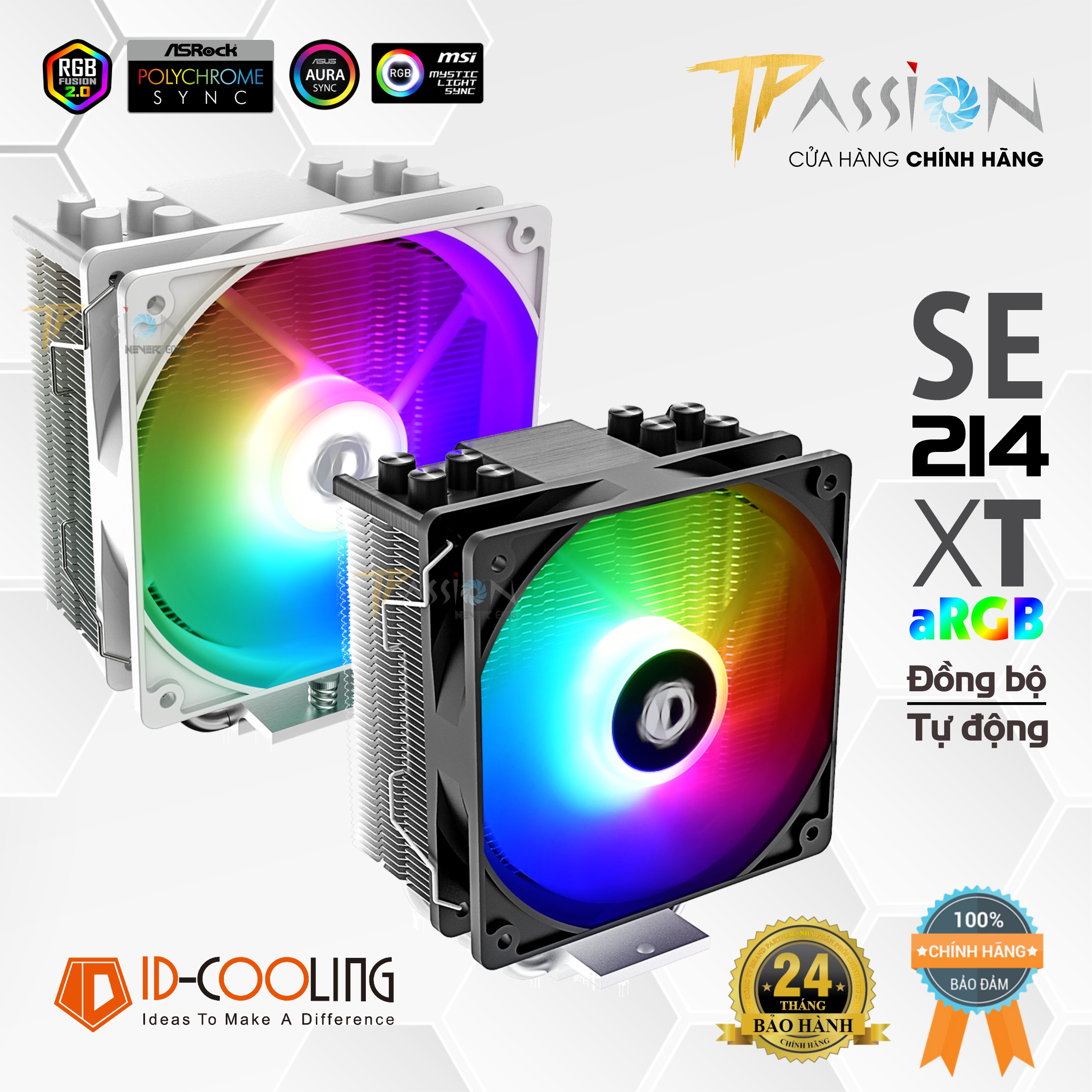 Tản nhiệt khí cpu id-cooling se-214-xt argb đen | trắng | led tự động - chính hãng, se214 xt white, hỗ trợ socket 1700