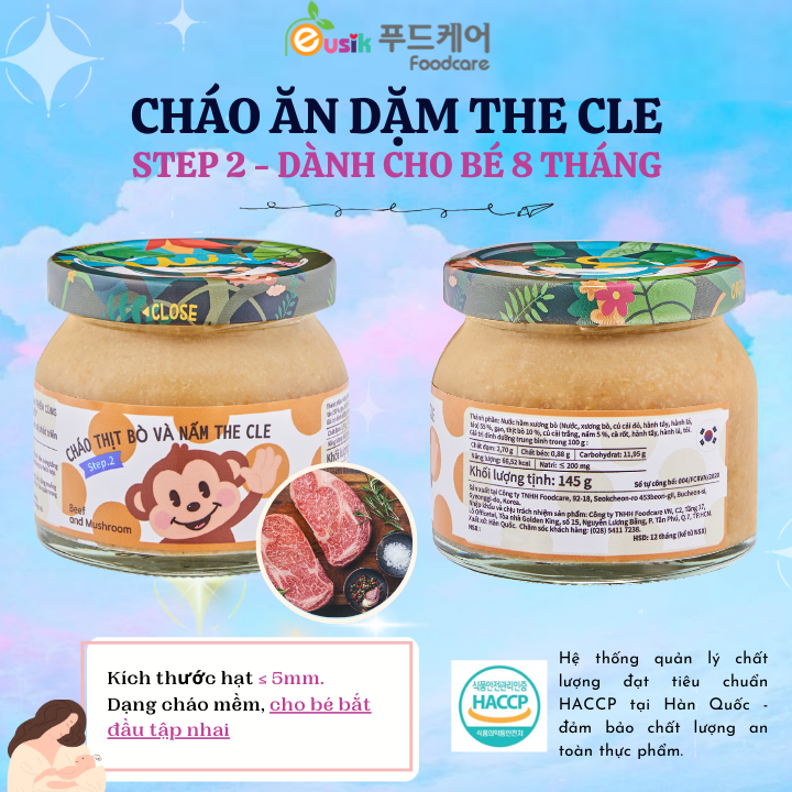 [DATE 04/2025] CHÁO ĂN DẶM CHO BÉ 8 THÁNG - VỊ THỊT BÒ VÀ NẤM (ĂN DẶM HỮU CƠ) - FOODCARE VN