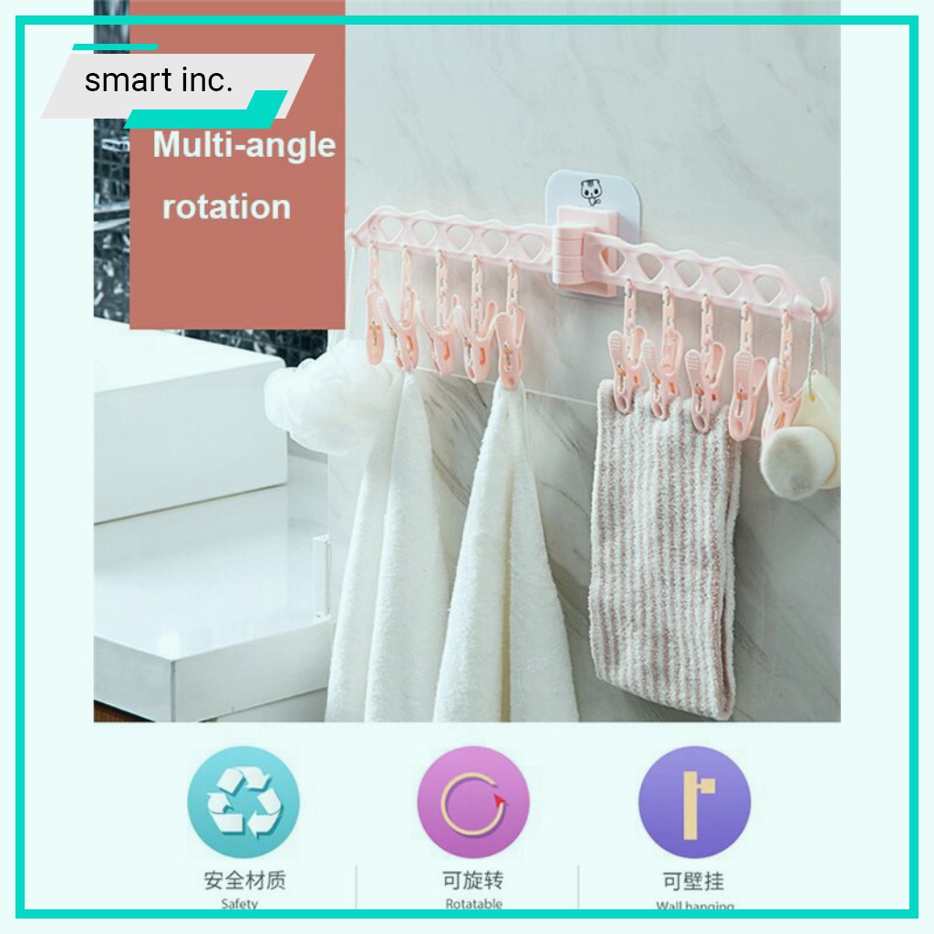 Móc Kẹp Phơi Tất Vớ Khăn Quần Áo Kẹp Nhựa Treo Gắn Dán Tường Phơi Đồ Lót Trẻ Em Người Lớn Ngoài Trời Ban Công Lan Can