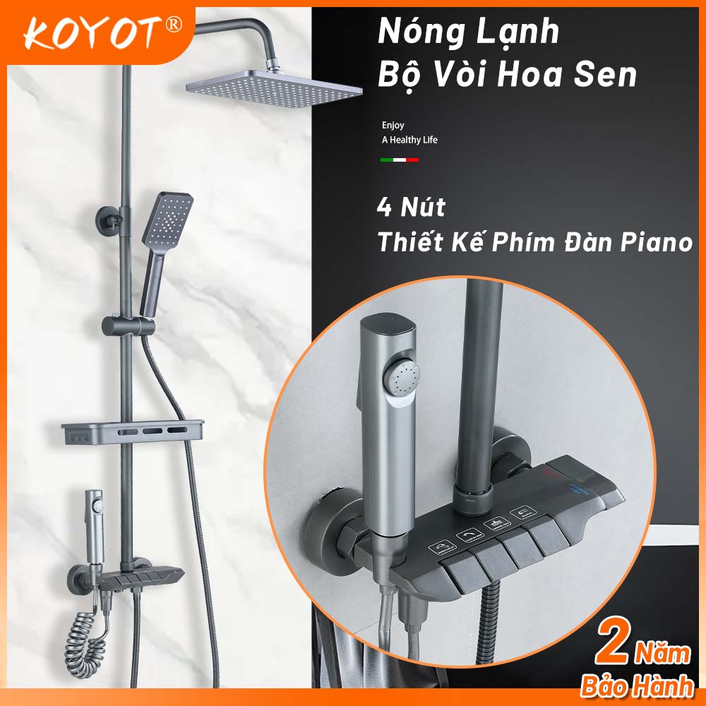 KOYOT Bộ Vòi Hoa Sen 4 Nút Thiết Kế Phím Đàn Piano Xám 4 Trong 1Đứng Nóng Lạnh Sen Tắm Tăng Áp Cao Tiết Kiệm Nước Với Bộ Vòi Xịt Vệ Sinh