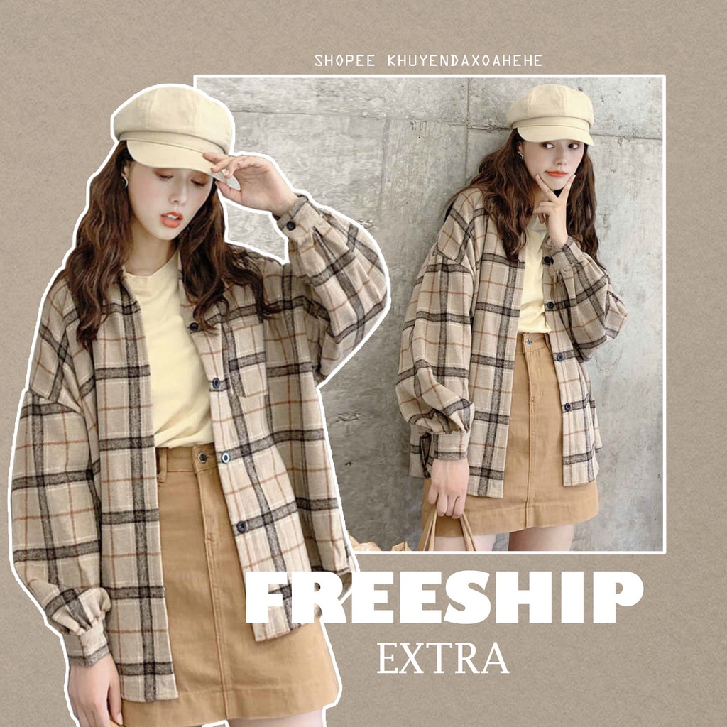 A022 Áo sơ mi caro dài tay nam nữ đẹp thu đông dáng rộng retro, áo khoác ngoài chống nắng kẻ ô oversize vintage Hàn Quốc