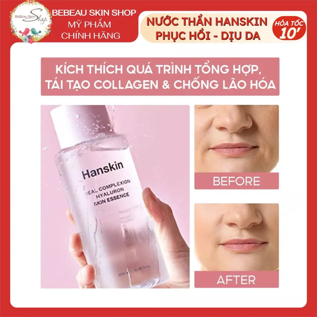 Nước Thần Hanskin Real Complexion Hyaluron Skin Essence Cấp Ẩm Chống Lão Hóa 150ml 300ml - Bebeau