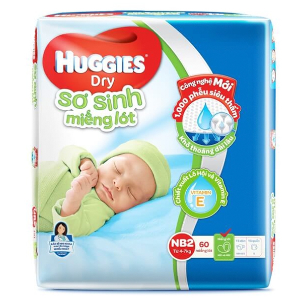 Miếng lót Huggies size Newborn 2 60 miếng (4-7kg