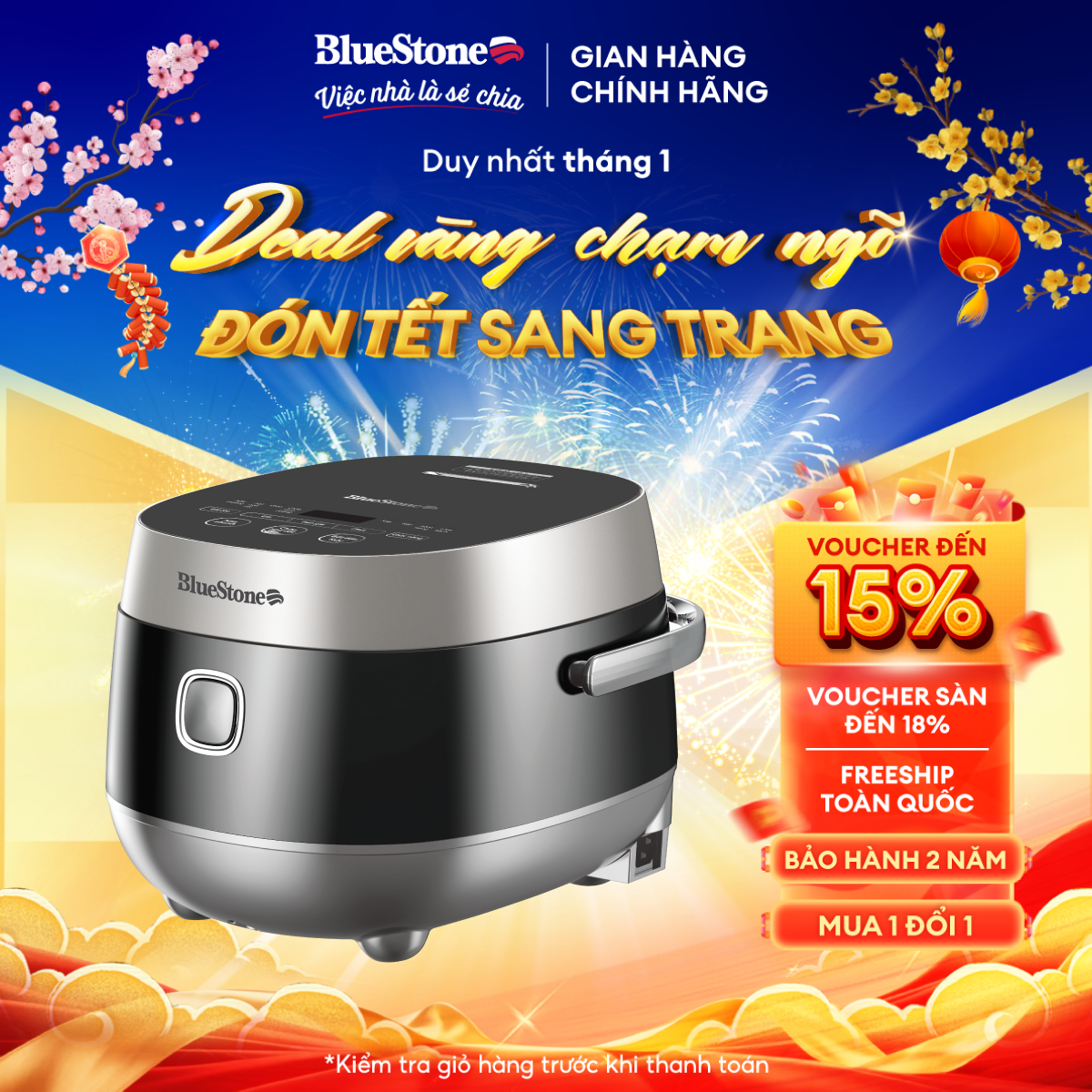 Nồi Cơm Điện Tử BlueStone RCB-5947 1.2 Lít 700W - Bảo hành 2 Năm