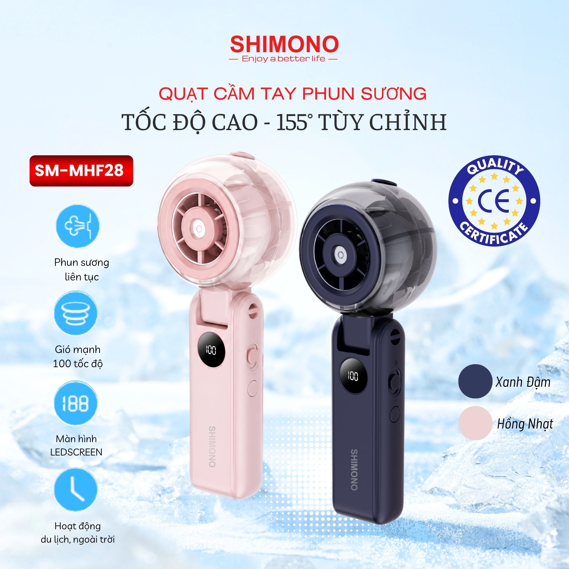Shimono Sm-Mhf28 Moisturizing Mist Fan, 100 Speeds, 3000Mah Battery, Ledscreen, Type-C Charging, Eu Standard