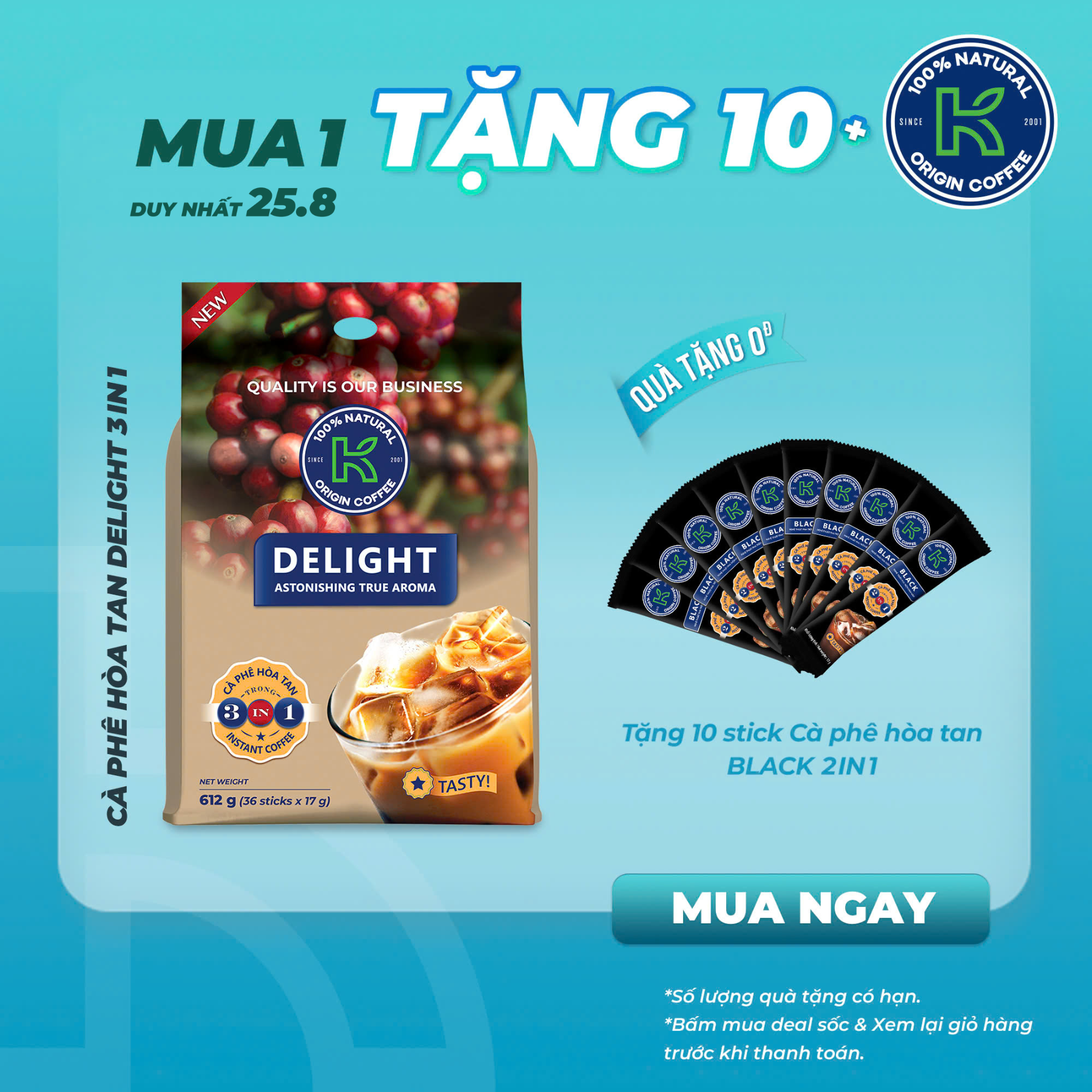 Cà Phê Sữa Hòa Tan 3 in 1 K Delight Ngon Đậm Vị Túi 36 gói x 17g