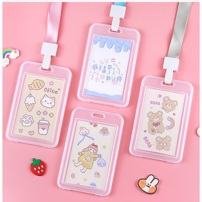 [HCM] Dây đeo thẻ tên cute dành cho học sinh, sinh viên/ bảng tên phù hiệu đựng vé xe bus nhựa trong suốt kèm dâ
