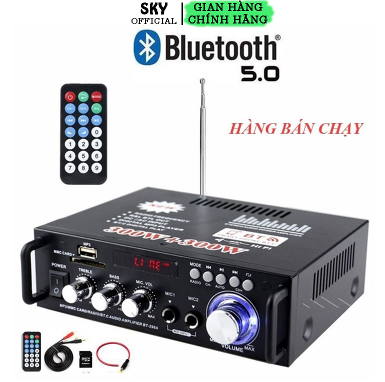 Amly Bluetooth Mini KAW BT298A , Amly Karaoke Gia Đình Giá Rẻ, Amply Hát Karaoke Kết Nối Bluetooth Công Suất Lớn 220v 12V DC, Bảo Hành 12 Tháng