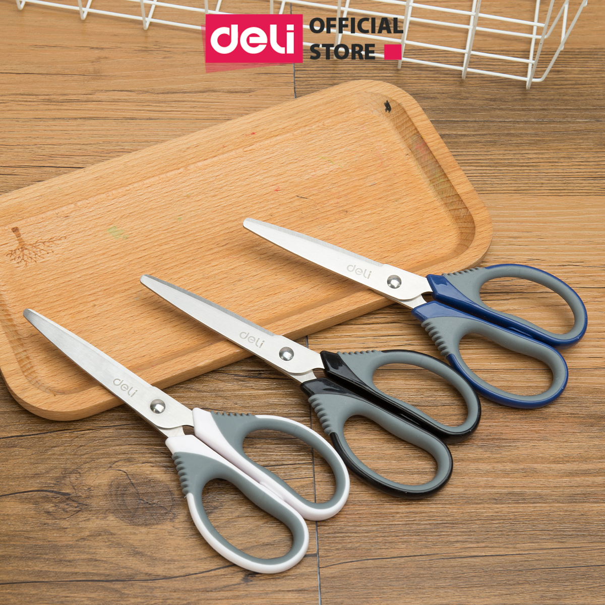 Kéo văn phòng 170mm deli - màu xanh/ trắng/ đen - 6045