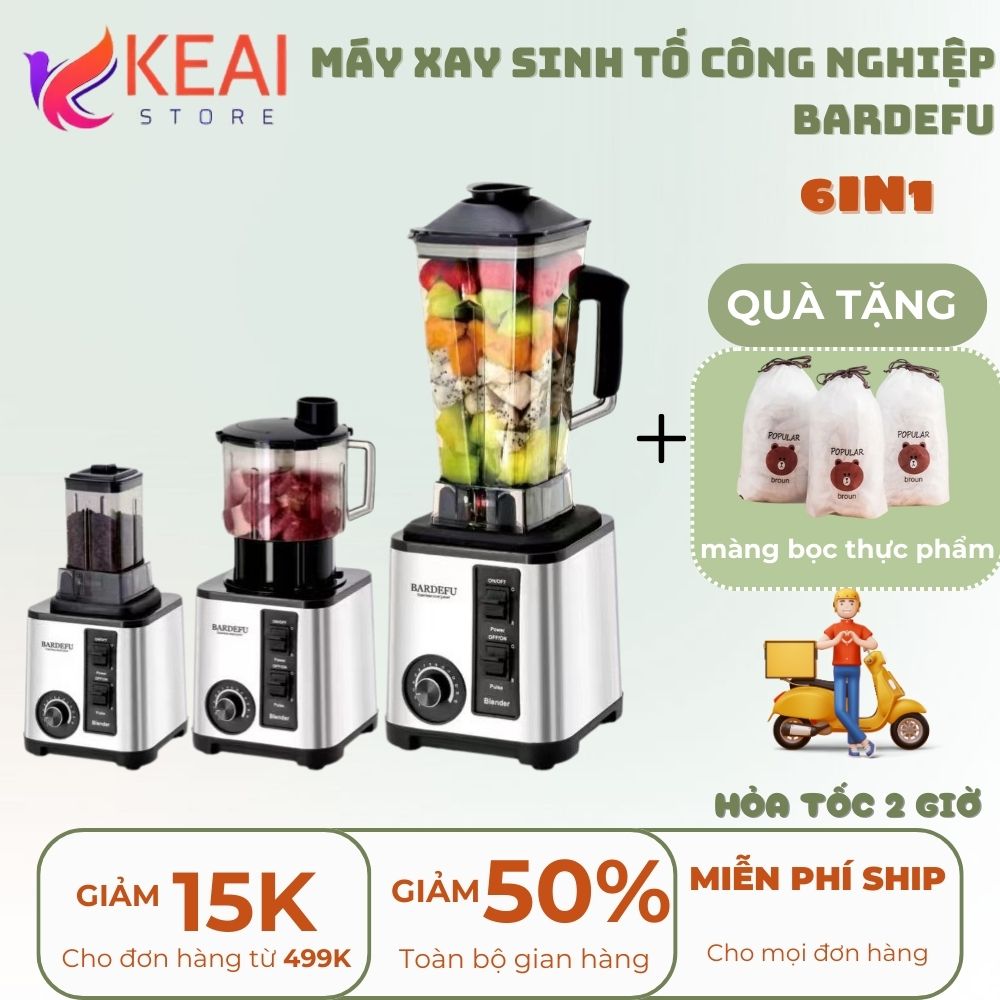 Máy Xay Sinh Tố Công Nghiệp BARDEFU 3 Cối Xay 6IN1 8500W Hàng Chính Hãng, Xay Đa Năng Siêu Khoẻ Siêu Tiện Lợi Kèm Đồ Vắt Cam 0 0 0