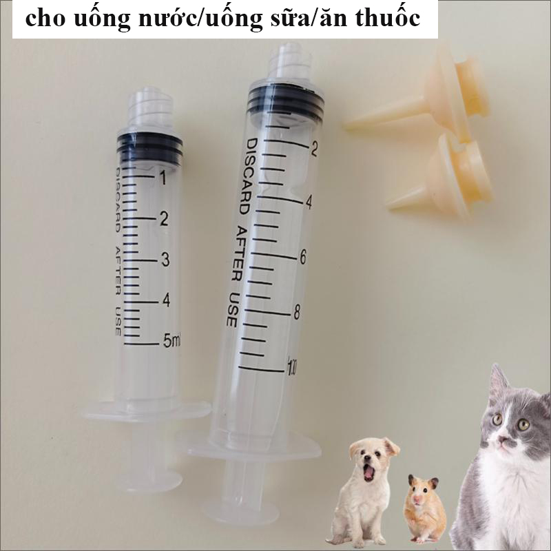Combo ống tiêm xi lanh bơm tiêm chích và núm vú giả dùng cho thú cưng ăn, Xilanh chiết nước hoa 5ml/10ml